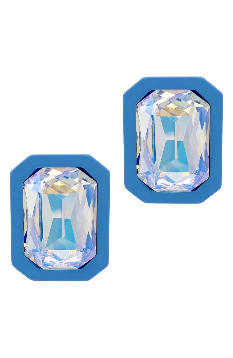 Adornia Halo Crystal Stud Earrings, Main, color, Blue