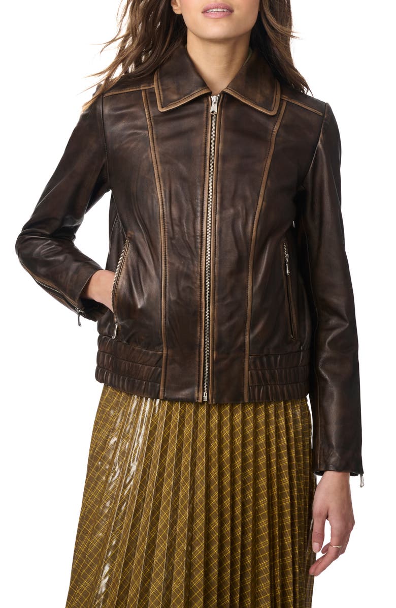 Bernardo Distressed Lambskin Leather Jacket, Main, color,
