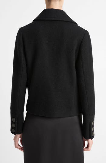 Double Breasted Crop Boiled Wool Peacoat