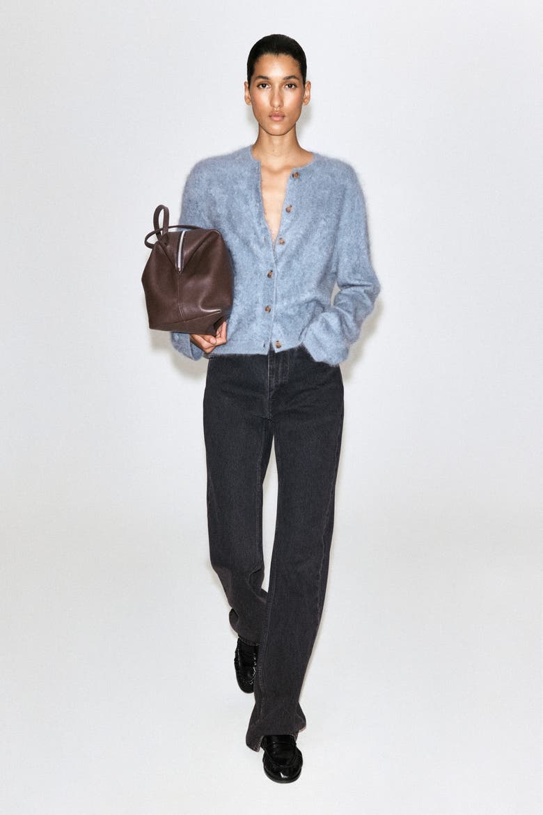 Brushed-Cashmere Crew-Neck Cardigan, Alternate, color, BLUE