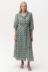 Exquise Chamonix Embroidered Collar Patterned Midi Dress