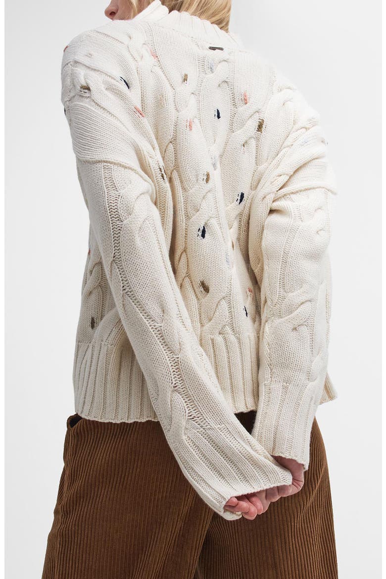 Fleur Cable Wool Blend Mock Neck Sweater, Alternate, color, ECRU BEIGE
