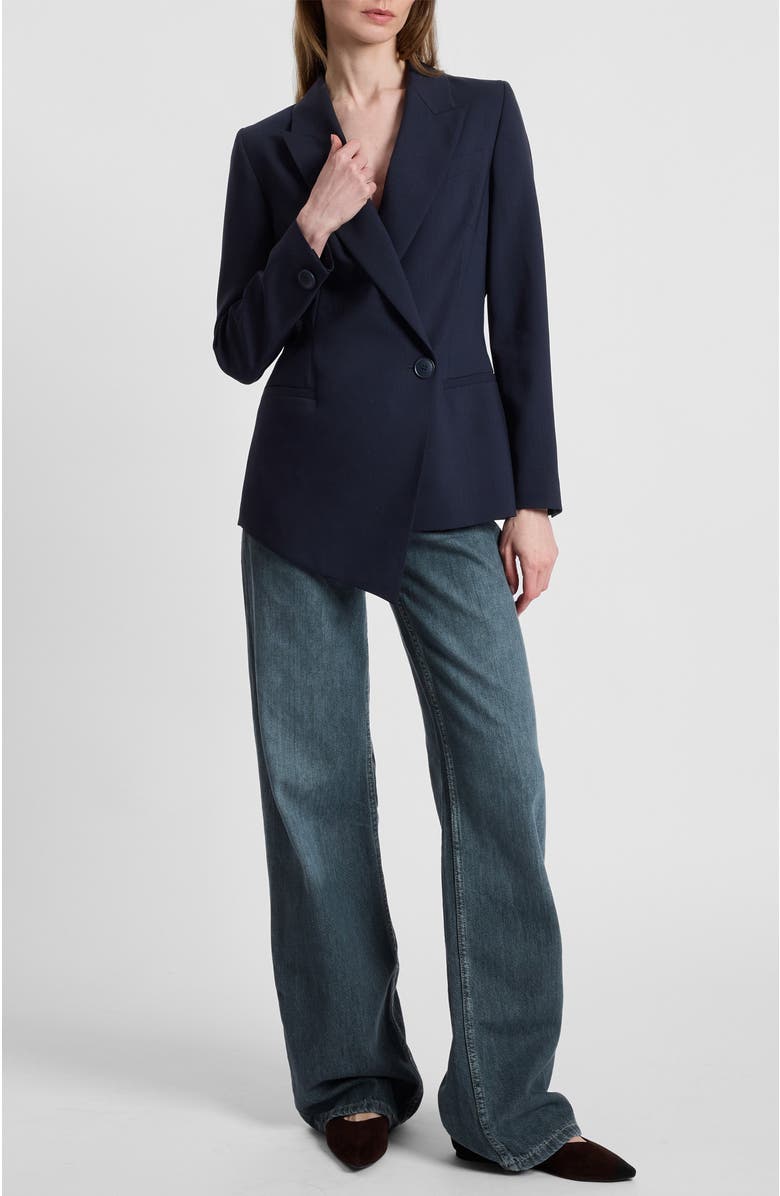 Santorelli Mara Asymmetrical Blazer in Virgin Wool Stretch, Alternate, color, Midnight