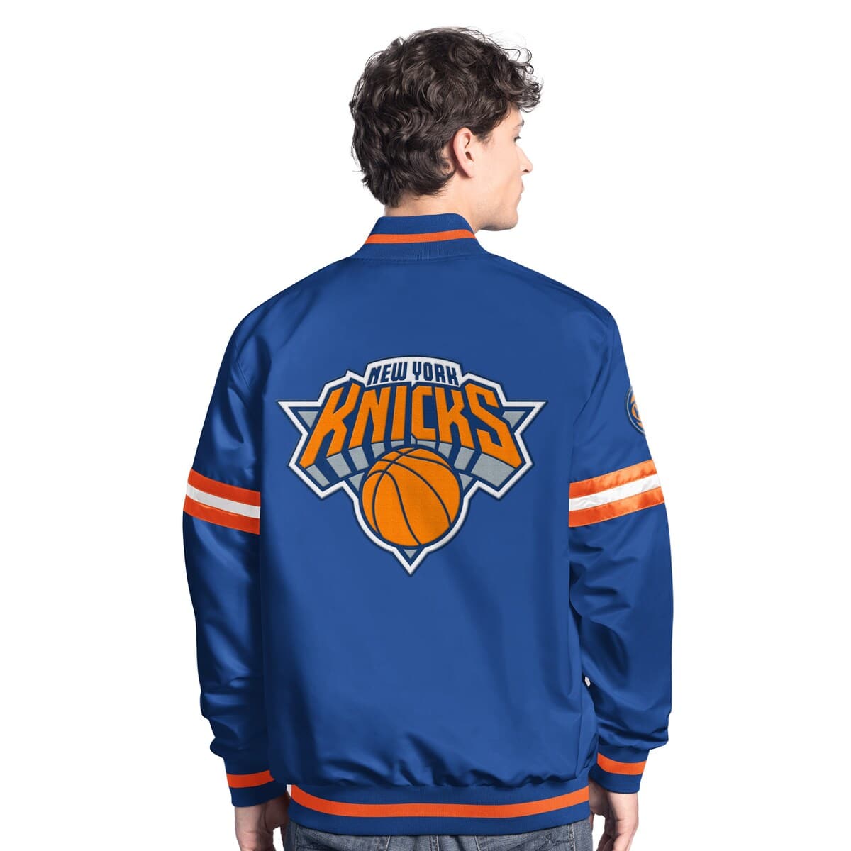 Men's Starter Blue/Orange New York Knicks Scout Full Snap Varsity
