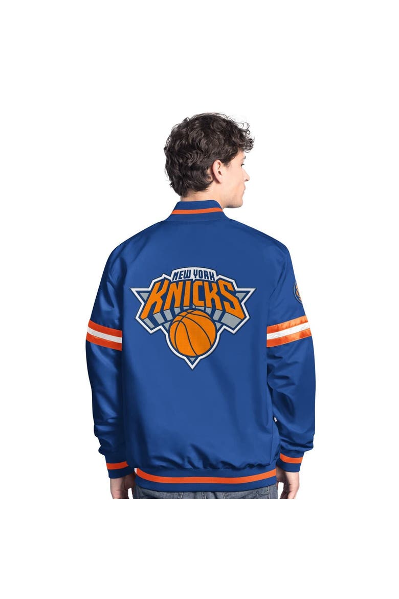 Men's Starter Blue/Orange New York Knicks Scout Full Snap Varsity Jacket, Alternate, color, Blue