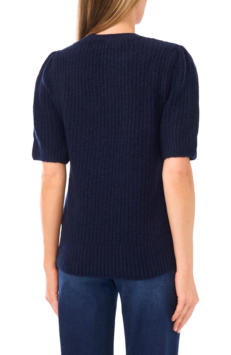 CeCe Faux Jewel Embellished Cable Puff Sleeve Sweater, Alternate, color, Classic Navy