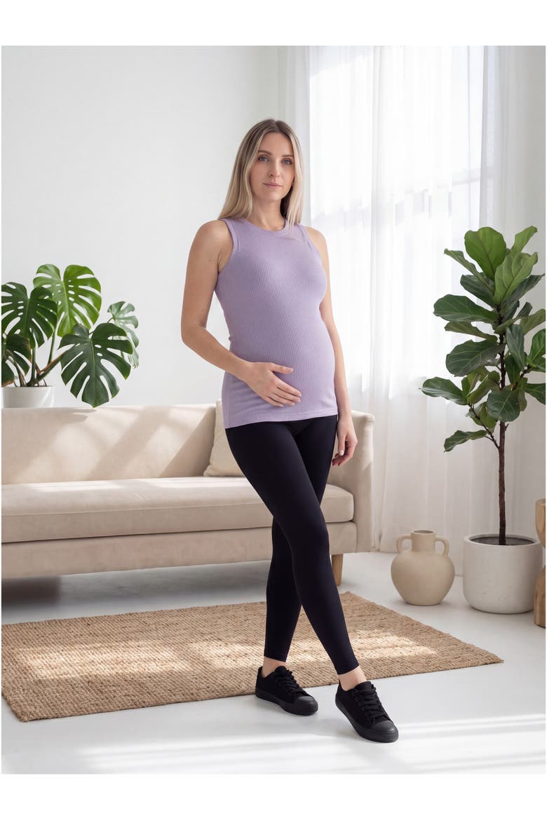 Maternity Basic Ribbed Knit Round Neck Sleeveless Tank Top, Alternate, color, Black