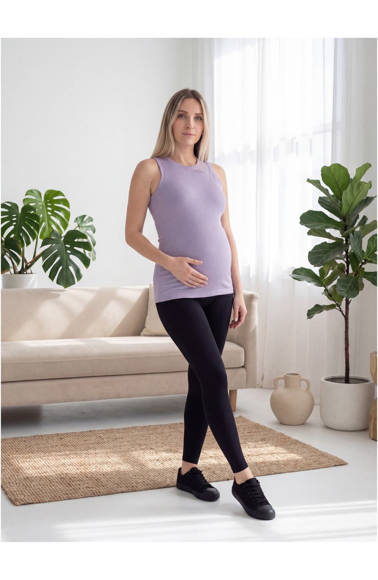 24seven Comfort Apparel Maternity Basic Ribbed Knit Round Neck Sleeveless Tank Top, Alternate, color, Black