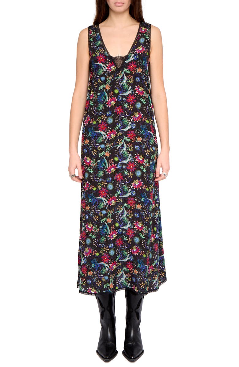 Zadig & Voltaire Renzo Floral Print Sleeveless Dress, Main, color, Encre