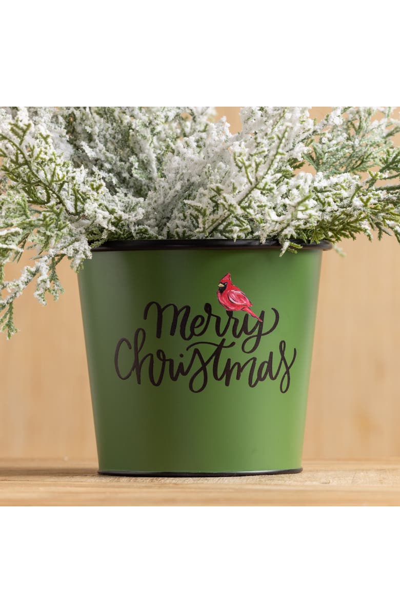 Transpac Metal Cardinal Merry Christmas Bucket Decorative Sculpture, Alternate, color, Black