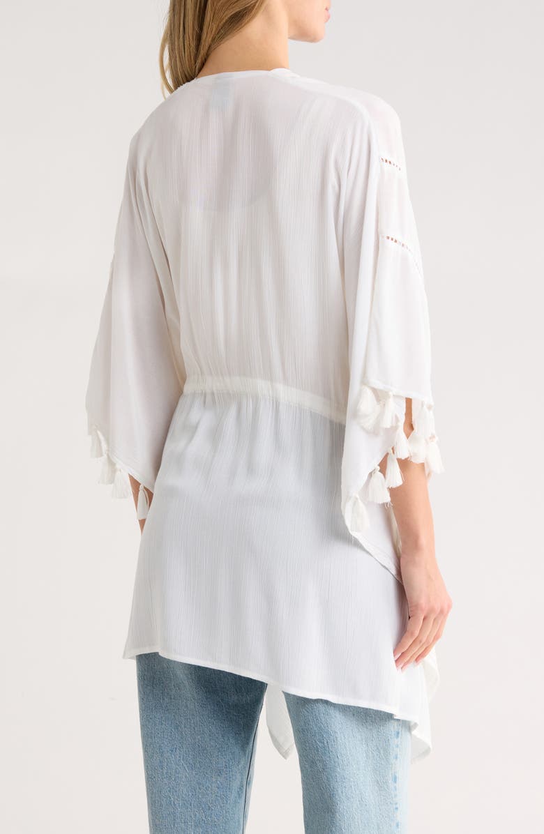 Vince Camuto Cinch Waist Tassel Trim Topper, Alternate, color, Bright White