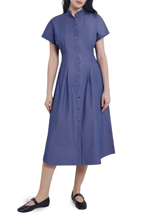 Misook Stand Collar Button Front Midi Dress In Mazarine
