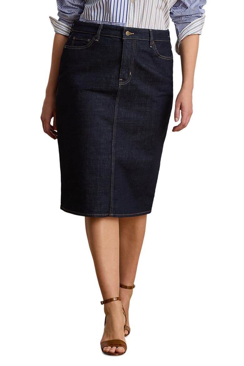 Denim Pencil Skirt, Main, color, RINSE WASH BLUE
