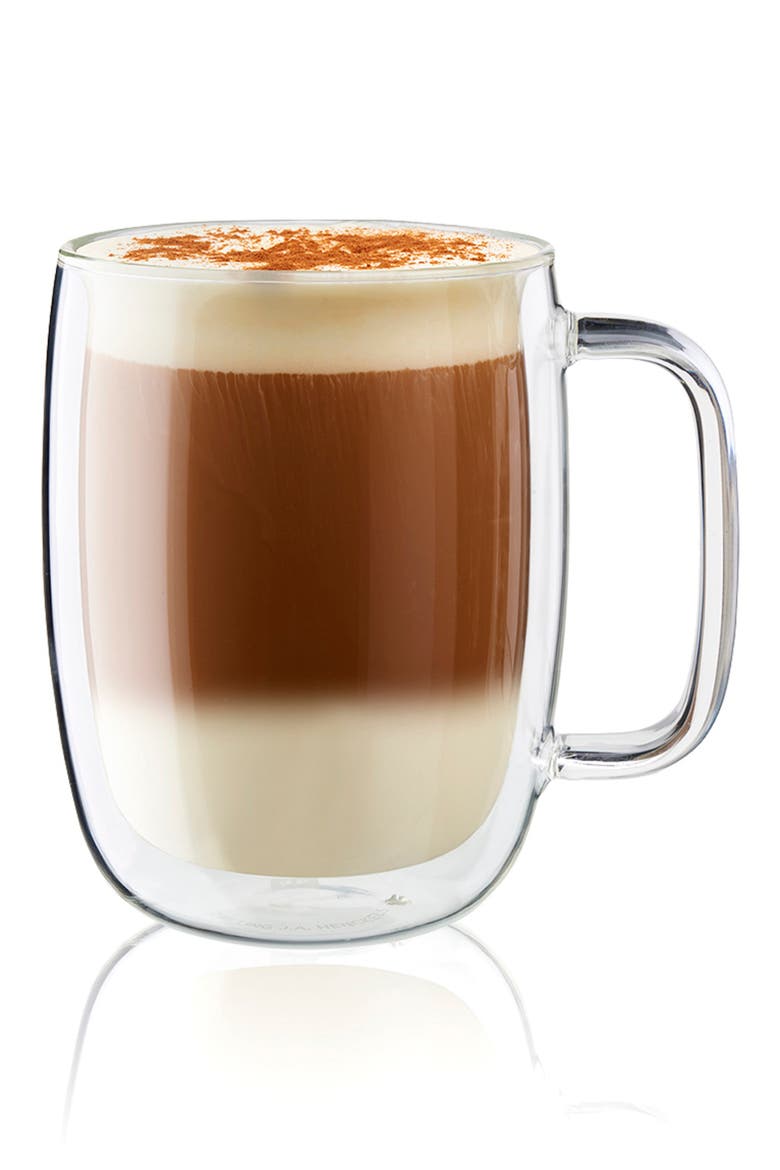 Sorrento Plus Set of 2 Double Wall Glass Latte Mugs, Alternate, color, CLEAR