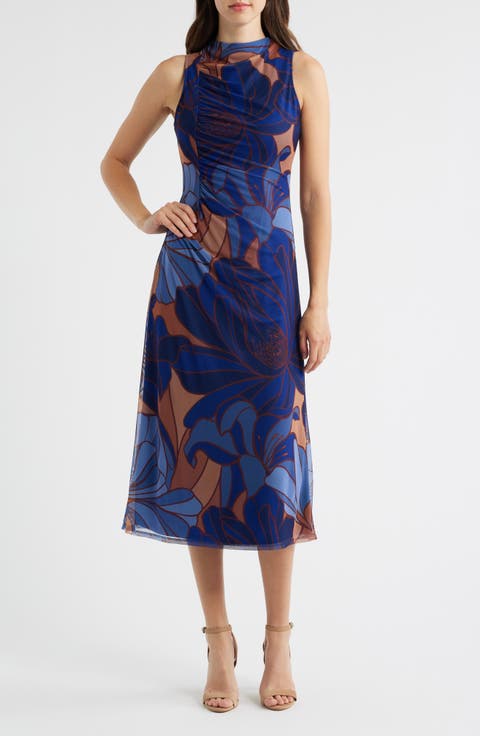 Floral Sleeveless Mesh Midi Dress