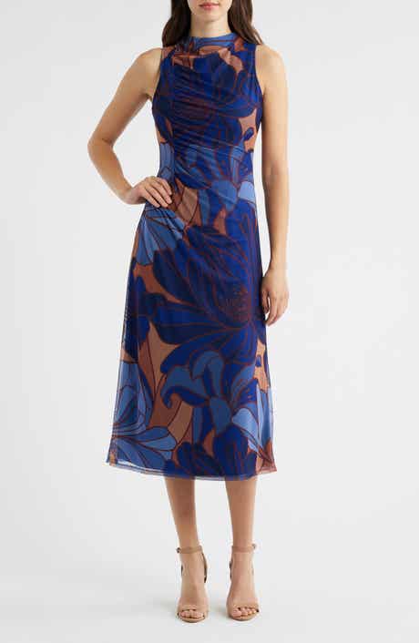 Vince Camuto Floral Sleeveless Mesh Midi Dress