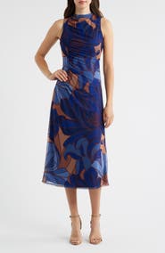 Vince Camuto Ruched Sleeveless Mesh Midi Dress