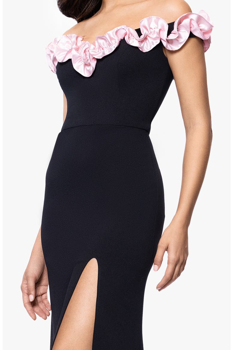 Off the Shoulder Scuba Crepe Gown, Alternate, color, BLACK/ PINK