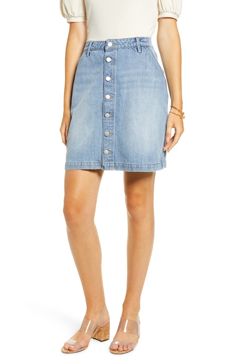 Button Front Denim Skirt, Main, color, VINTAGE MEDIUM WASH