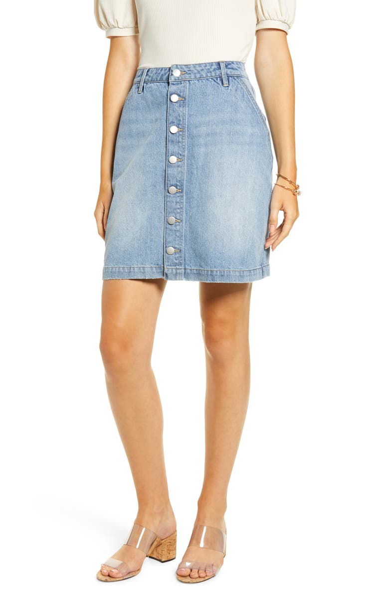 Rachel Parcell Button Front Denim Skirt, Main, color, 