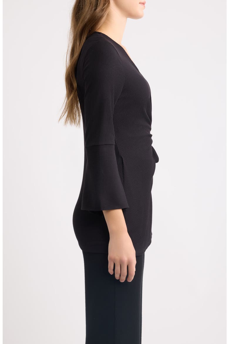Ruffle Sleeve Ribbed Wrap Top, Alternate, color, ANNE BLACK
