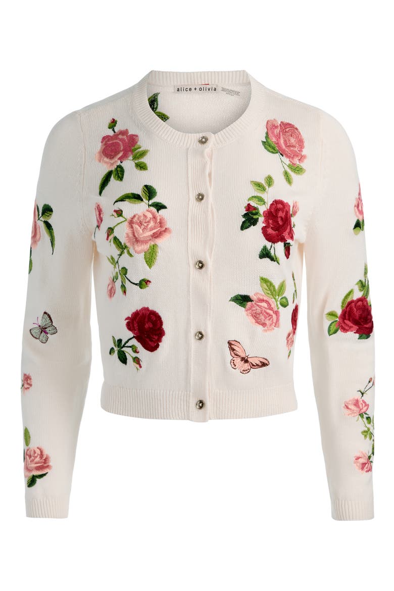 Dollie Embroidered Cotton & Linen Blend Cardigan, Alternate, color, GARDEN GOSSIP OFF WHITE