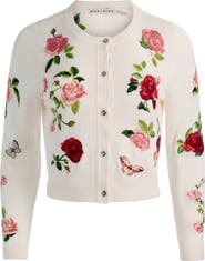 Alice + Olivia Dollie Embroidered Cotton & Linen Blend Cardigan
