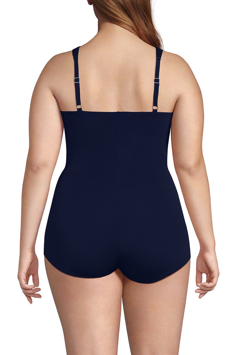 Plus Size SlenderSuit V-Neck Skirted Low Leg One Piece, Alternate, color, Deep Sea Navy