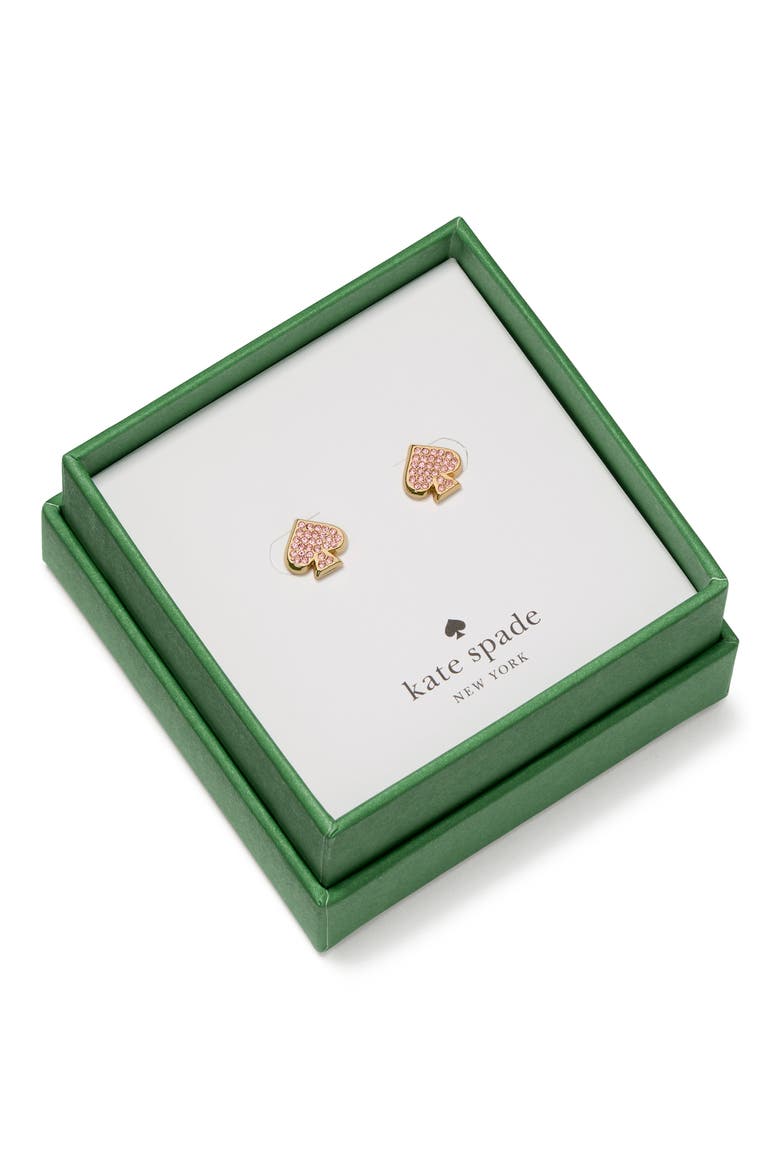 pavé crystal spade stud earrings, Alternate, color, PINK.