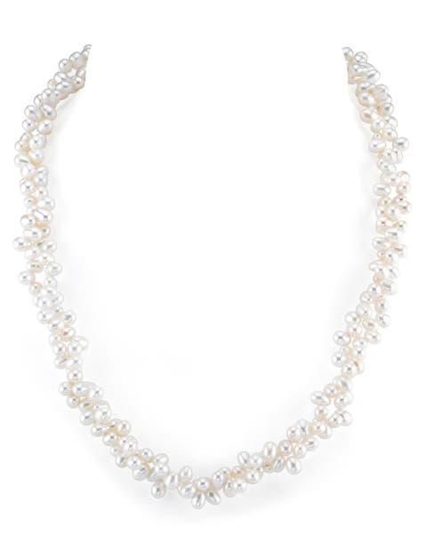 4-5mm Double Twisted White Freshwater Double Pearl Necklace