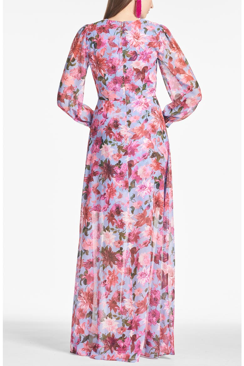 Penny Long Sleeve Chiffon A-Line Gown, Alternate, color, PINK PERIWINKLE DAHLIA