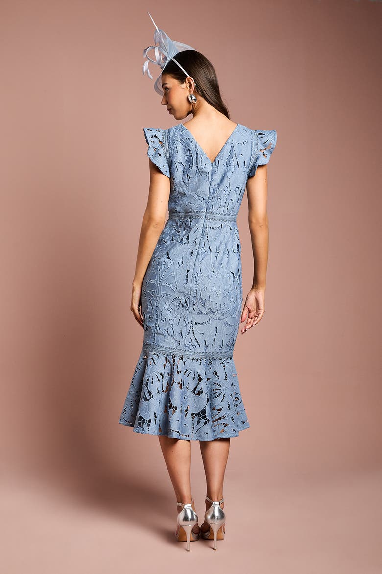 Frill Sleeve Lace Flute Hem Dress, Alternate, color, Grey Blue