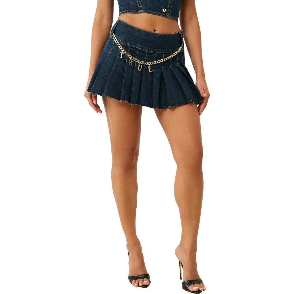True Religion Women's Chain Belt Mini Pleated Skirt In Blue