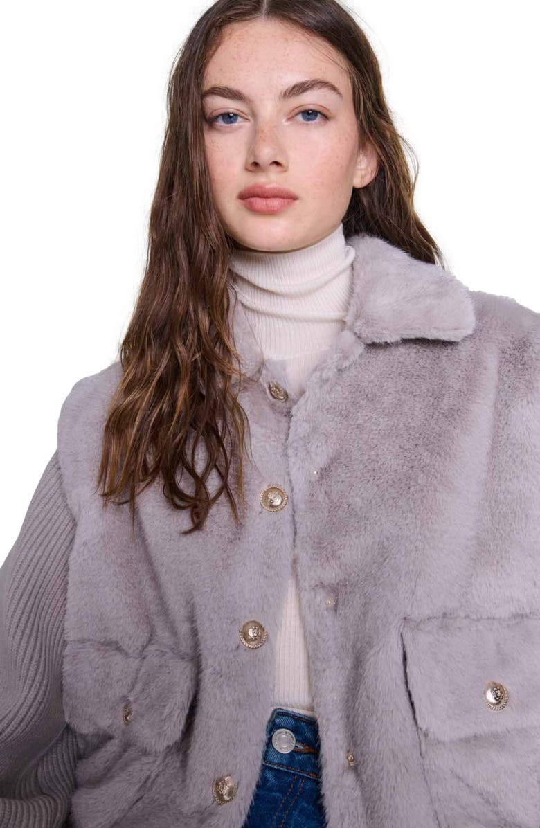 maje Dual-material faux fur jacket, Alternate, color, 