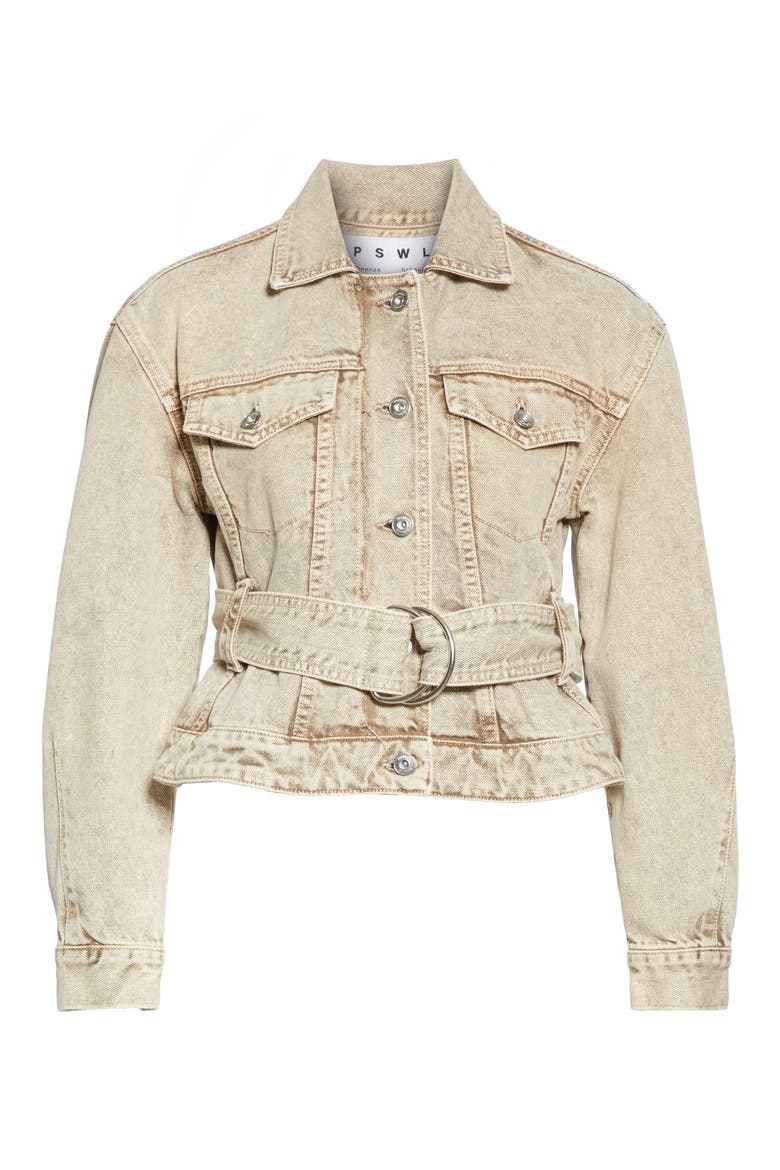 Belted Crop Denim Jacket, Alternate, color, TAUPE ACID WASH