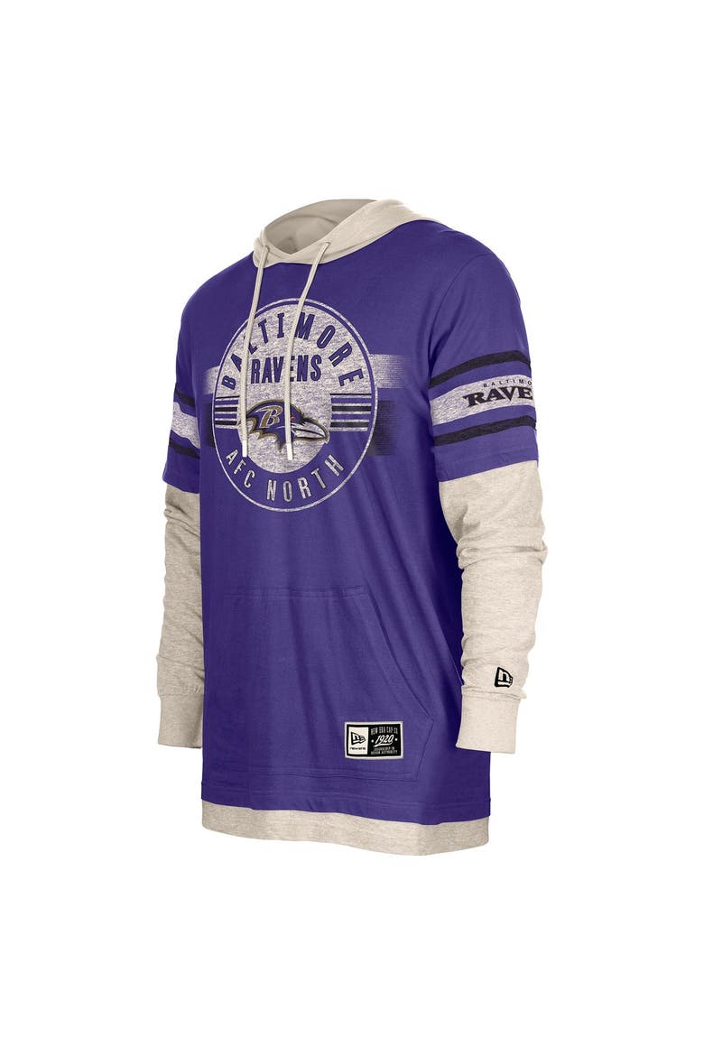 Men's New Era  Purple Baltimore Ravens Twofer Layered Long Sleeve Hoodie T-Shirt, Alternate, color, Purple