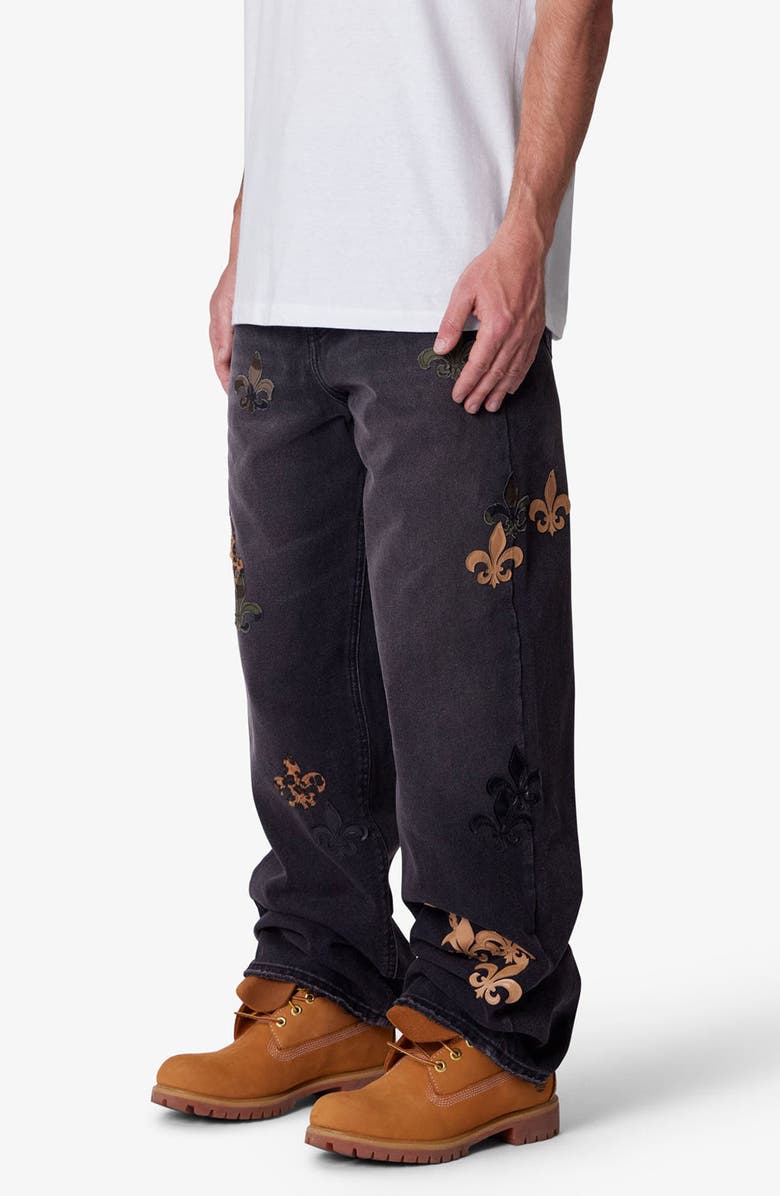 mnml Embroidered Fleurs de Lis Ultra Baggy Jeans, Alternate, color, 