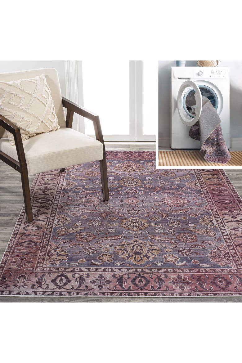 Victoria Ornate Persian All-Over Machine-Washable Area Rug, Main, color, Brown/Gray