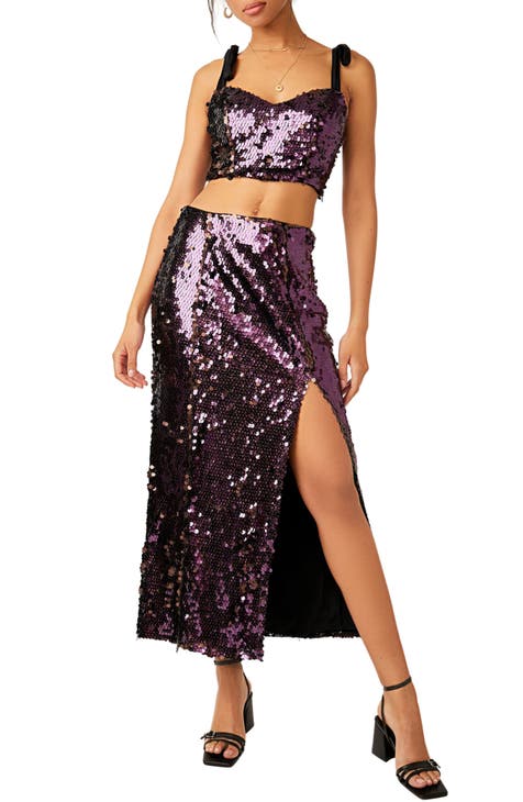 Star Bright Sequin Two-Piece Crop Top & Midi Skirt