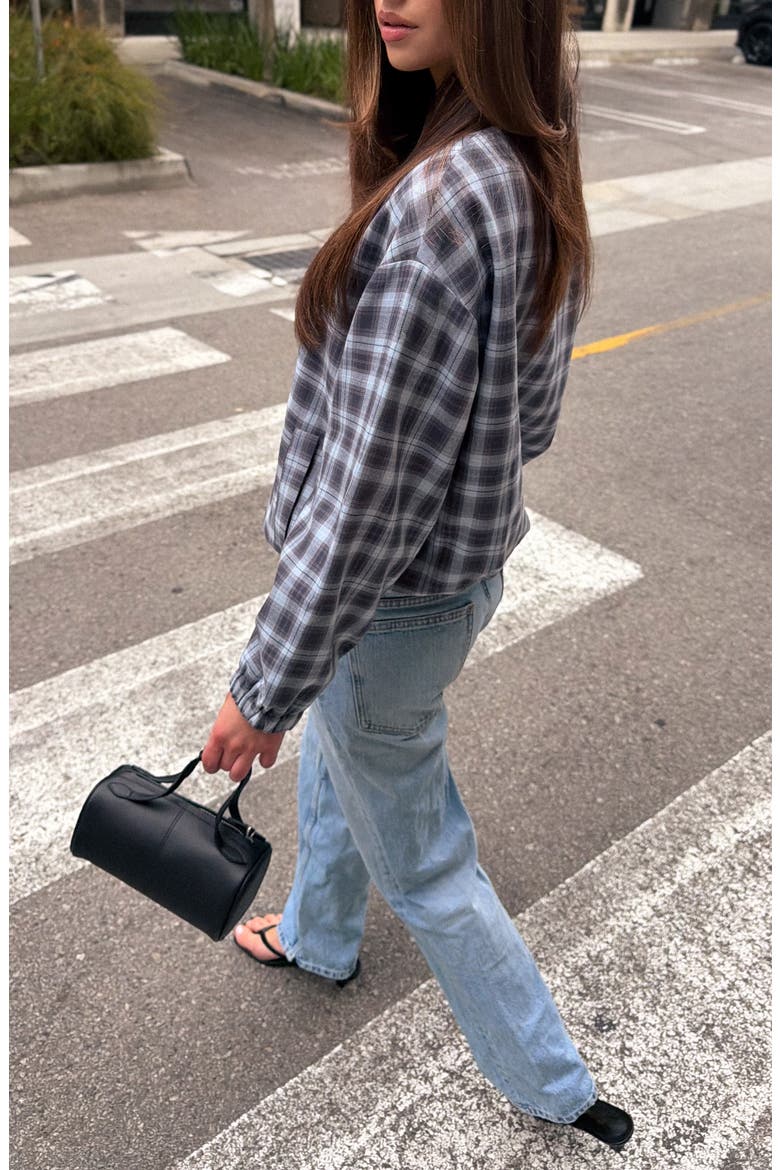 Adeline Plaid Bomber Jacket, Alternate, color, BLUE
