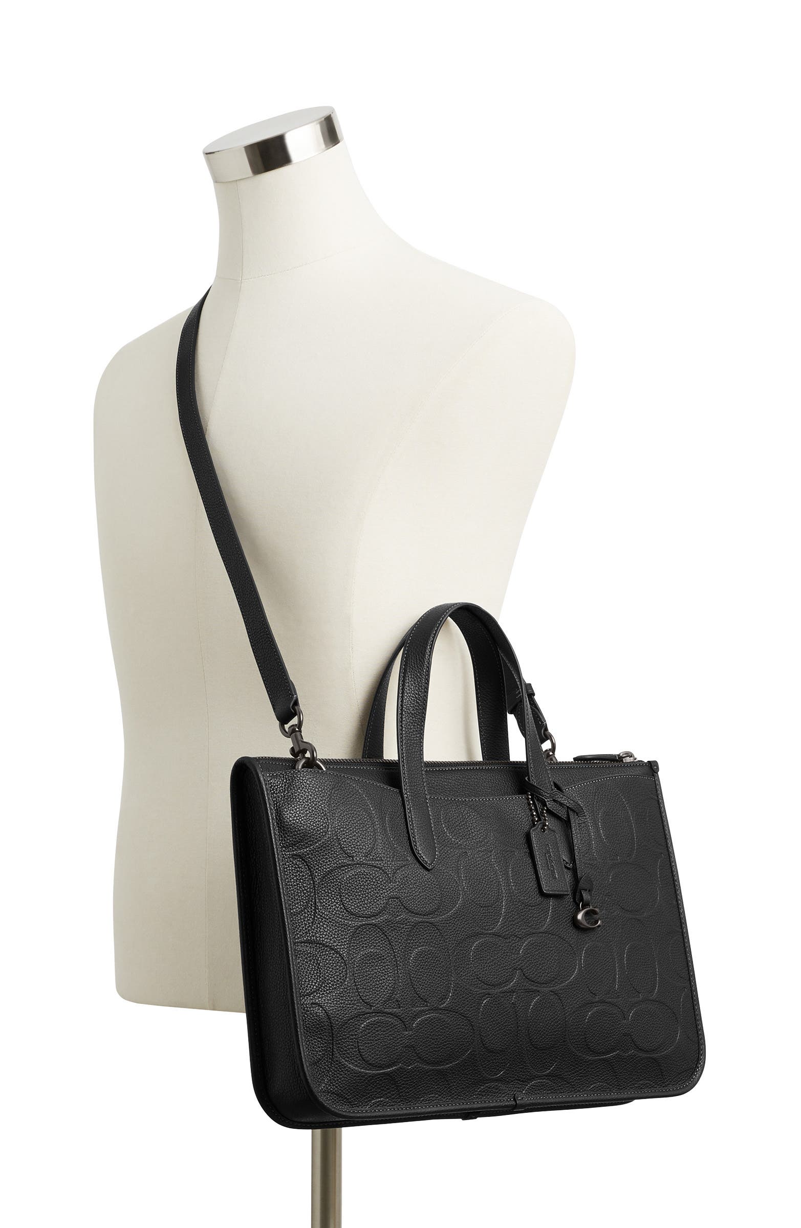 COACH Isaac Maxi Signature Embossed Leather Messenger Bag, Alternate, color, 