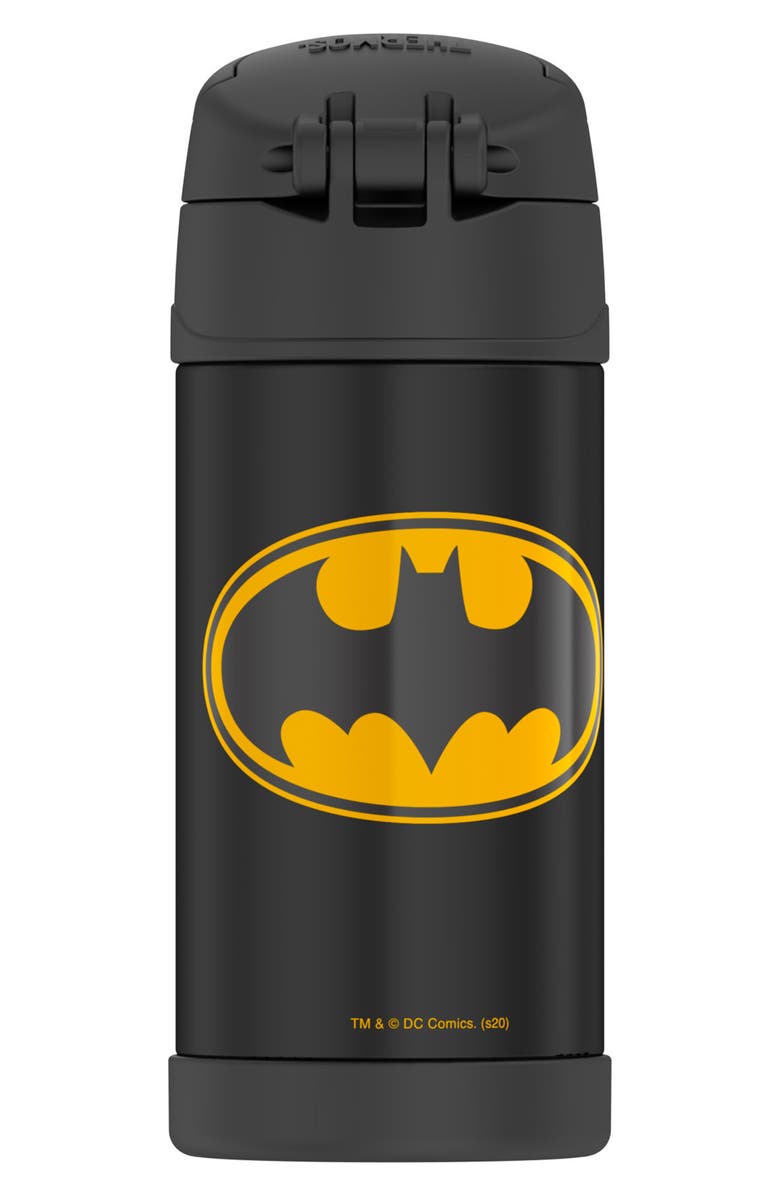 THERMOS 12-Ounce Stainless Steel Vacuum Insulated Straw Bottle, Alternate, color, Black/Batman