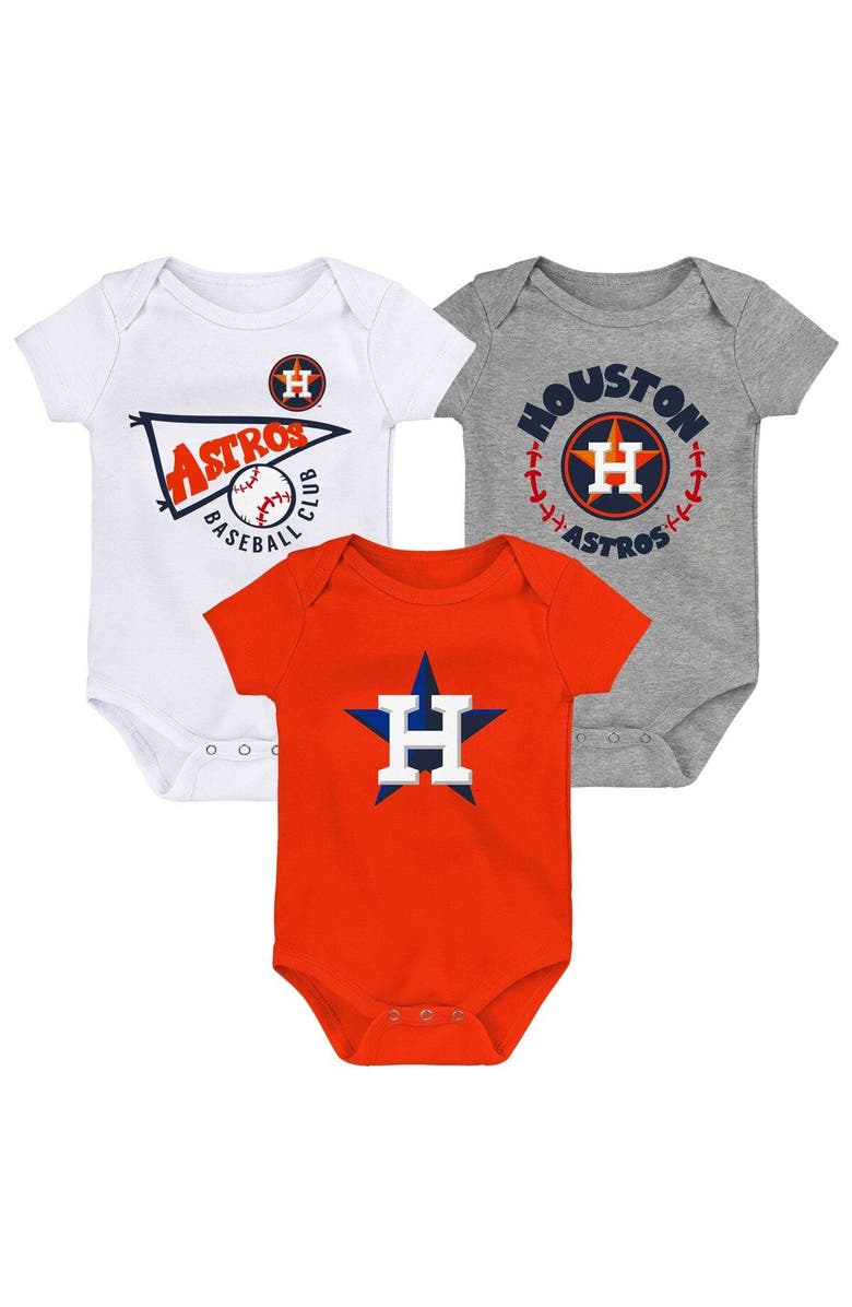 Outerstuff Infant Orange/White/Heather Gray Houston Astros Biggest Little Fan 3-Pack Bodysuit Set, Main, color, Orange