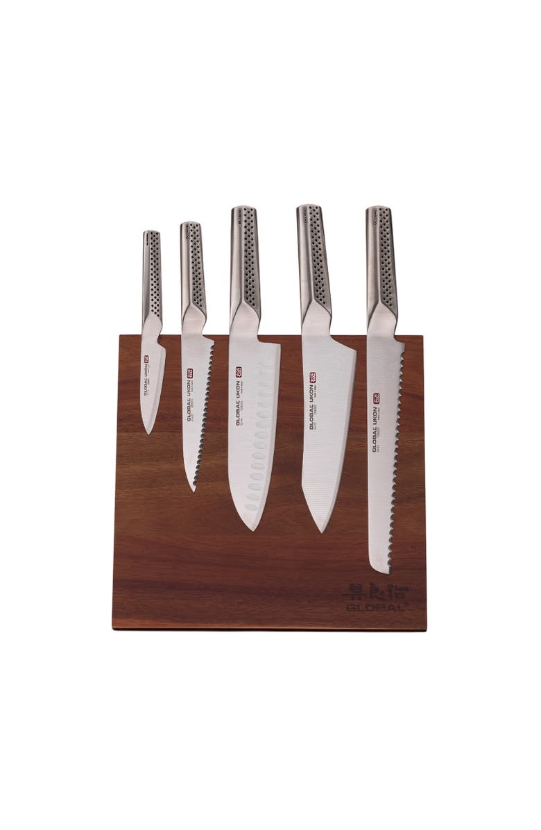 GLOBAL Bitoku Ukon Essentials 6 Piece Knife Set with Magnetic Block, Alternate, color, Acacia