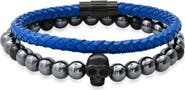 HMY JEWELRY Set of 2 Hematite Beaded & Braided Leather Bracelets