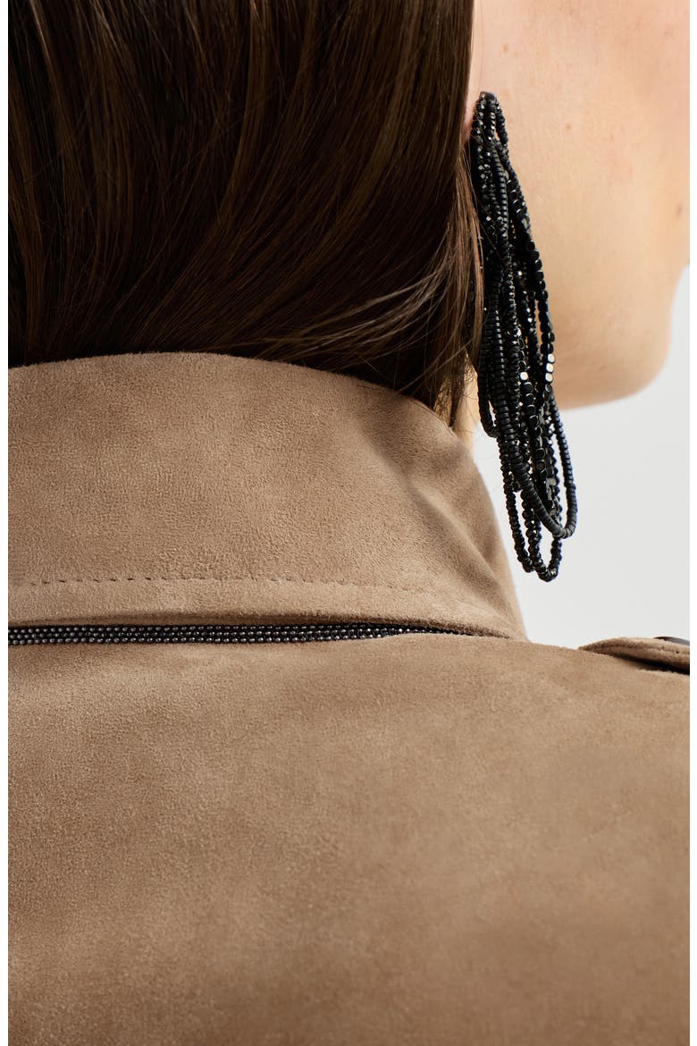 Suede biker jacket with monili, Alternate, color, Hazelnut