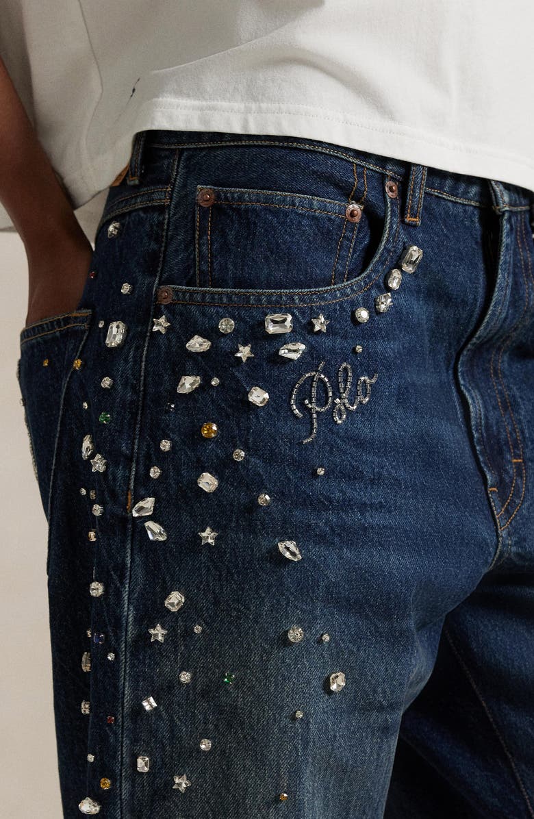 Polo Ralph Lauren Rhinestone Embellished High Waist Relaxed Straight Leg Jeans, Alternate, color, Lugo Wash