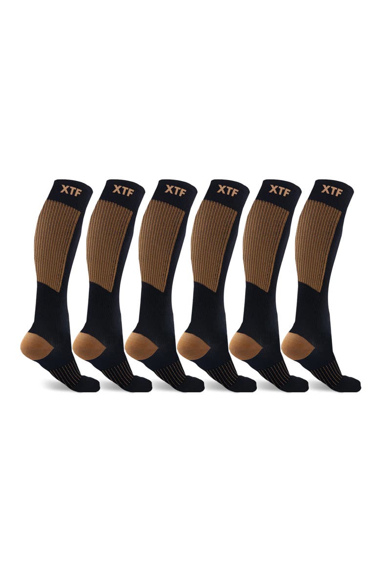 Pack of 6 Copper Infused Knee High Socks, Main, color, BROWN