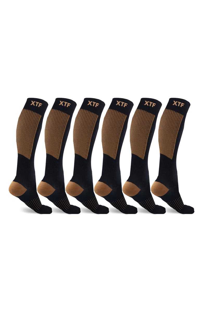 EXTREME FIT Pack of 6 Copper Infused Knee High Socks, Main, color, Brown