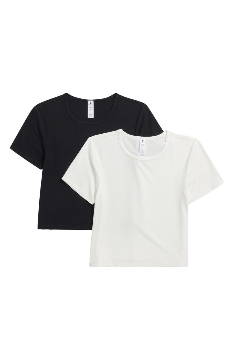 YOGALICIOUS 2-Pack Heavenly Rib Tara Crop Short Sleeve Shirt, Main, color, Cloud Dancer-Black